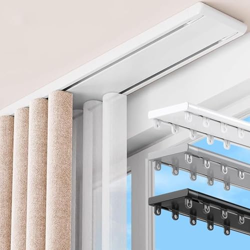 Binario per Tende A Doppia Fila Binario Tende Soffitto Scorrevole Ultra-Smooth con Rulli Silenziosi per Stanze Camper Tende da Doccia Camere da Letto E Finestre(Bianco,2.5m)