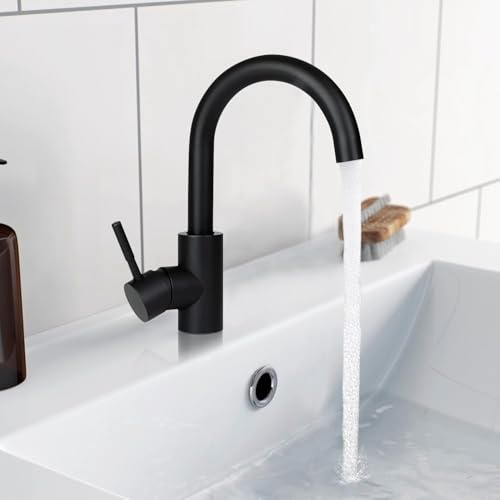 Mursche Wasserhahn Bad Waschtischarmatur Waschbecken - Armatur Schwarz Warm- und Kaltwasserhahn 360° Drehbar Hochdruck Edelstahl Mischbatterie Badarmatur Für Badezimmer WC Spül