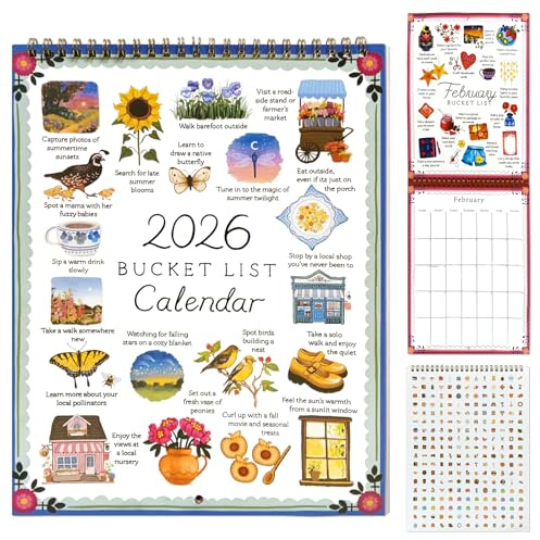 Bucket List Kalender 2026,12 Monats Wandkalender Mit Spiraldrahtbindung Motivierende 2026 Kalender Planer with To-Do-Liste Aesthetic Familienkalender Für Zuhause Büro Der Inneneinrichtung