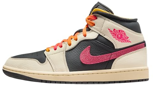 Air Jordan 1 Mid SE Edge Damenschuhe (Pale Ivory/Black/Musselin/Racer Pink), Blasselfenbein/Schwarz/Musselin/Racer Pink, 5.5