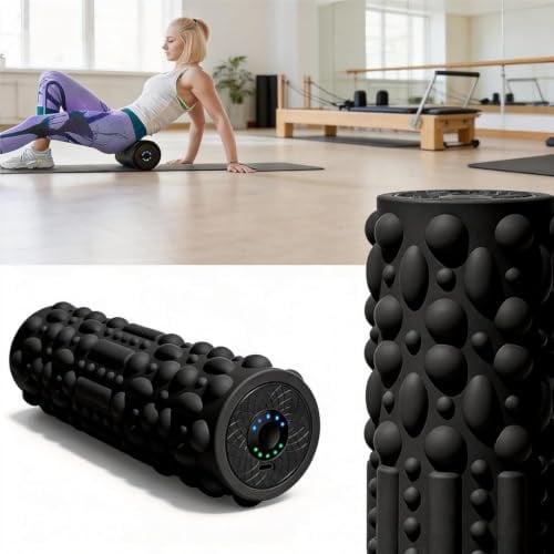 Elektrische Faszienrolle mit 5-stufiger Vibration Massagerolle Wiederaufladbare Fitnessrolle Muskelrolle Intensiver Tiefenvibration Foam Roller für Tiefes Gewebe