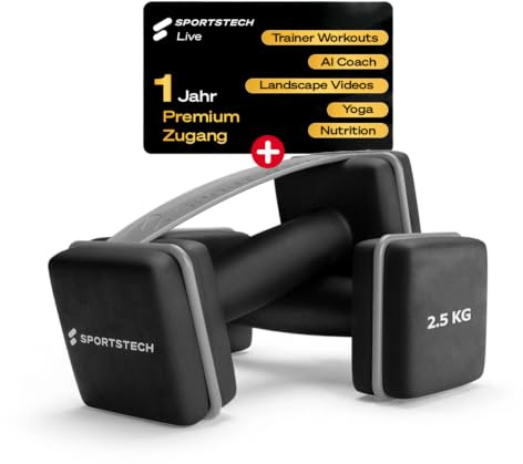 Sportstech AH100 2er-Set Kurzhanteln, inkl. 1 Jahr App Zugang | Rutschfest mit innovativen Schlaufen, Liegestützfunktion, Deutsche Qualitätsmarke, Homegym, platzsparend, Damen & Herren