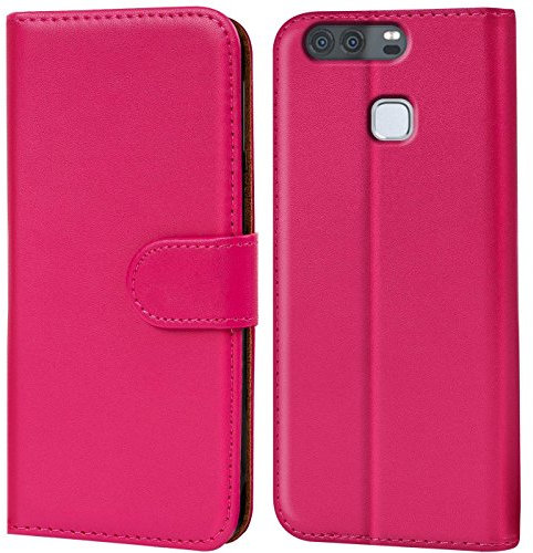 Verco Handyhülle für Huawei P9 Hülle, Hülle für Huawei P9 Tasche PU Leder Flip Case Brieftasche - Pink