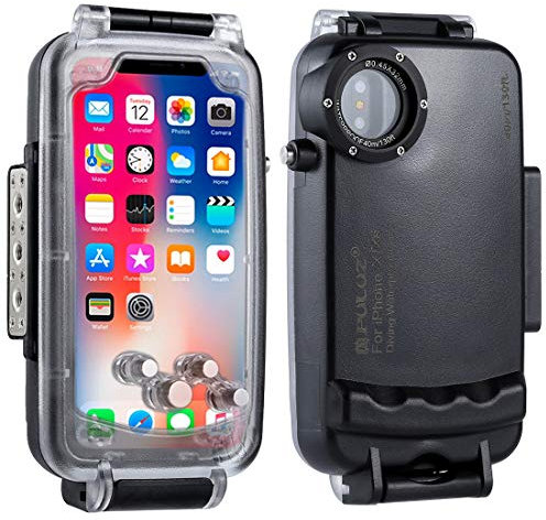 PULUZ Custodia impermeabile per iPhone X/iPhone XS fino a 40 m, antiurto, antineve, antisporco, impermeabile IP68, resistente, completamente sigillata, custodia protettiva subacquea (nero)