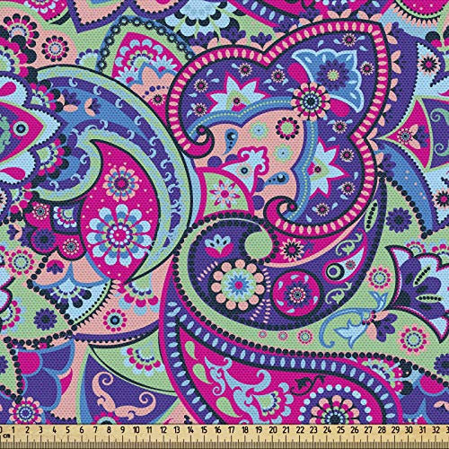 ABAKUHAUS Navy und Blush Gewebe als Meterware, Asiatisches Paisley, Schön Gewebten Stoff für Polster und Wohnaccessoires, 1M (148x100cm), Lila Blau