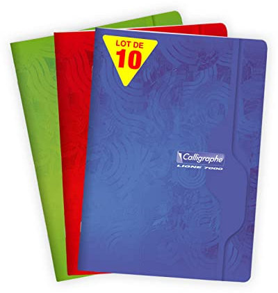 Calligraphe 7123C Lot de 10 Cahiers Agrafés (une Marque de Clairefontaine) - A4 21x29,7 cm - 96 Pages Grands Carreaux - Papier Blanc 70 g - Couverture Carte Recyclée Vernie - Couleurs Aléatoires