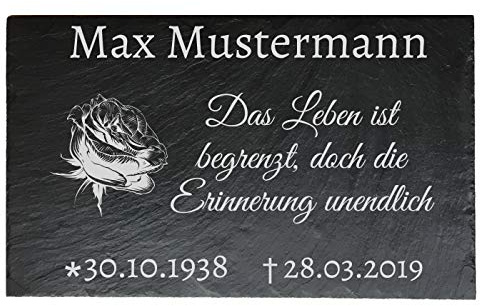 SNEG Gedenktafel aus Schiefer inkl. Gravur | Grabplatte als Andenken in verschiedenen Größen (30x20 cm, Layout 01)