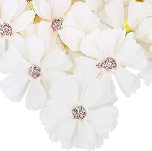VINFUTUR 50 Stücke Künstliche Blumen Gänseblümchen Blütenköpfe Kunstblumen Blumenköpfe Seidenblumen für Basteln Scrapbooking Hochzeit Party Home Deko - Champagner