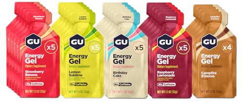 GU Energy Original Sports Nutrition Energy Gels, 24-Count, Vegan, Gluten-Free, Kosher, and Dairy-Free On-The-Go Energy for Any Workout, Assorted Caffeine-Free Flavors Variety Pack