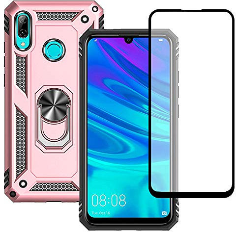 Yiakeng Cover per Huawei P Smart 2019 Con Proteggi Schermo, Custodia Slim Silicone Bumper Antiurto Telefono Case con Kickstand per Huawei P Smart 2019 (Oro rosa)