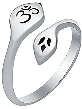 Marlogendo Damen Zehenring 14 Karat Weißgold vergoldet 925 Sterling Silber Bypass OM & Lotus Ring verstellbar