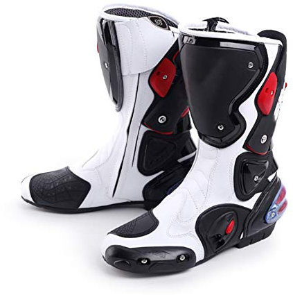 Moto Rider Stivali Sport - Moto Stivali Uomo off-Road Cuoio Spaccato Moto Stivali Blindata Boot Protection Anti Slip Corse Sport,Bianca,44