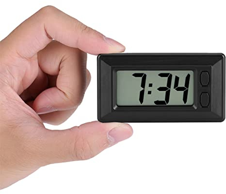 77 * 42,4 * 17,7 mm Schwarz Ultradünne elektronische Uhr mit Klebepad, LCD-Digitaluhr mit Datums- und Uhrzeitkalender für das Home Desk Office des Auto-Dashboards