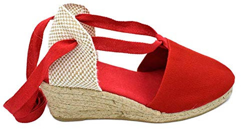 Alpargata Valenciana Cintas CUÑA Yute Calle DE Mujer Lona Lisa ROJA - 36