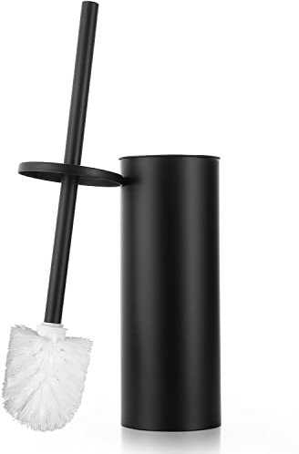 Hoomtaook Escobilla Baño Escobilla de Inodoro con Soporte Escobilla de Inodoro de pie de Acero Inoxidable con un Cabezal de Recambio Extra, Negro