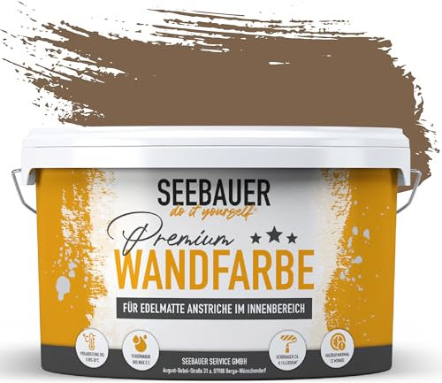 SEEBAUER diy Wandfarbe Braun 2,5L für Innen (No. 642 Pure Earth) Edelmatte dunkelbraune Innenfarbe - Brauntöne sehr hohe Deckkraft - Matt, Abwaschbar und Tropffrei
