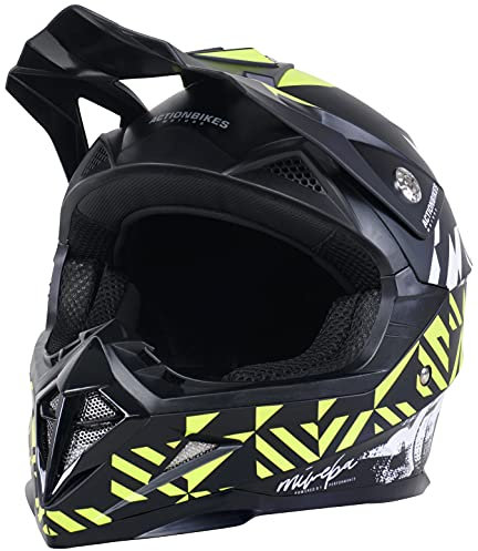 Actionbikes Motors Kinder Cross Helm Hornet ECE 22/05 Norm - Straßenzulassung - Motocross - Crosshelm - Downhill - Fullface (Grün, Kids S 47-48 cm)