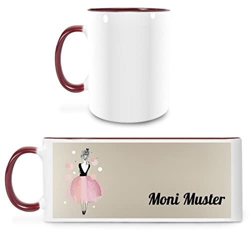 Manutextur Tasse mit Namen - personalisiert - Motiv Ballett - viele Farben & Motive - weiß/Marone - persönliches Geschenk mit Wunsch-Motiv und Wunsch-Name