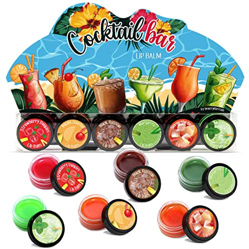 Beauty4Britain Juego de 6 bálsamo labial de cócteles: mojito, daiquiri de fresa, amanecer de tequila, ruso negro, margarita, en la playa