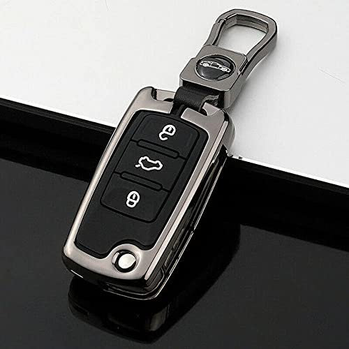 YJADHU Couvercle de boîtier de Porte-clés de Voiture en Alliage de Zinc, adapté pour VW Volkswagen Golf Bora Jetta Scirocco Tiguan Polo Skoda Octavia Superb, Gris, Porte-clés A