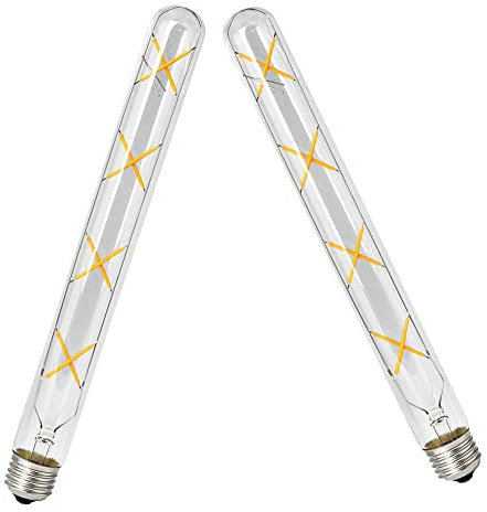 ZYUJIA E27 T30-300mm LED Edison Vintage Glühbirnen 8W(Äquivalente 70W Halogenbirne) 700LM Warmweiß 2700K Nicht Dimmbar E27 Klarglas Retro Tuber,2Packungen