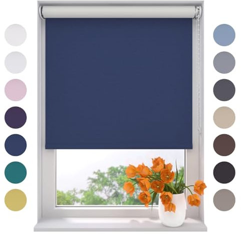 Radeco® Verdunkelungsrollo 120 x 190 cm blau, Größen von 40 bis 240 Breite, ohne Bohren möglich, Rollo wandmontage, Rollo 120 cm breit, Fenster rollos für innen, rollos für Fenster