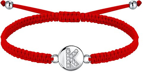 J.Endéar Pulsera Trenzada Hecha A Mano Letra Inicial K Mujer Niña Plata 925 Cadena de Filigrana Nombre Personalizado Joyería, Rojo