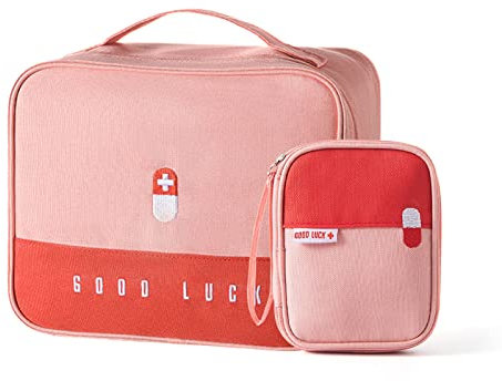 Souarts Reiseapotheke Medikamententasche Leer Erste Hilfe Tasche, Groß Medikamenten Tasche Medizinbox, Tragbar Medizin Aufbewahrungstasche für Zuhause Reisen Büro Unterwegs (rosa Set)