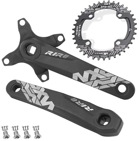 splumzer Mountainbike 170 mm Quadratische Kurbelgarnitur mit 104 BCD 32/34/36/38T Kettenblatt, Aluminiumlegierung MTB Kurbel Schmal Breit CNC Runde Kettenblattschrauben (38T)