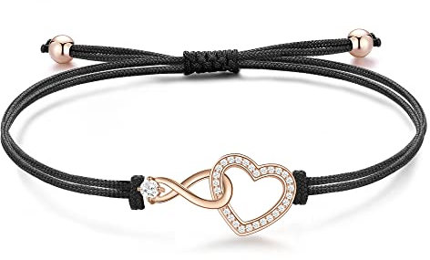 Jrêveinfini Unendlichkeit Armband Rosegold Silber 925 Damen Mädchen, Infinity Freundschafts Unendlichkeitszeichen armband, Herz Stoff armband Weihnachten Geschenke für Frauen Freundin Mama