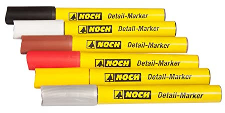 NOCH Detail-Marker, wasserbasierte Acrylfarbe Set, 6 Farben ideal für Modellbau und DIY-Projekte