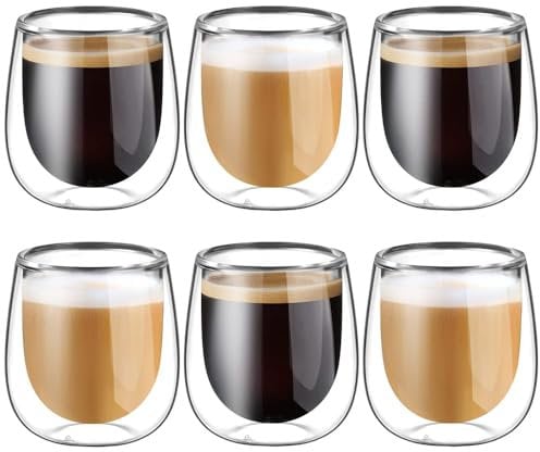 glastal 100ml (4oz) Doppelwandige Espressotassen Espresso Gläser 6er Set, Borosilikatglas Kaffeetassen Glas Set Kaffeeglas Teegläser für Espresso, Latte, Iced Americano, Tee, EIS, Milch, Saft