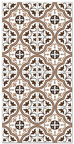 Panorama Tapis Vinyle - Modèle Carreaux Ciments Fleur Brun 80x150 cm - Différentes Tailles - Deco Maison, Cuisine, Chambre et Exterieur