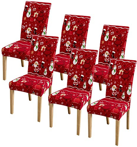 NAVESO Weihnachten Stuhlhussen, 6er Set Weihnachtsdeko für Stühle, Weihnachtsstuhlbezüge, Weihnachtsmann Stuhlabdeckung, Universal Stretch Weihnachten Stuhlhussen für Esszimmer WeihnachtspartyParty