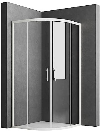 Duschkabine 90x90x185 CM Eckeinstieg, Duschkabine 90x90 Weiß Duschabtrennung Runddusche Doppel Schiebetür Echtglas Duschtür Duschkabine Schiebetür