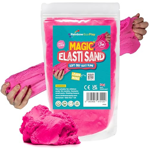 Rainbow Eco Play - Magic Play Sand for Kids – Elasti - 2.5kg - Childrens Eco-Friendly Non-Toxic Natural Coloured Sand - Sensory Magnetic Moon Kenetic Elastic – Pink