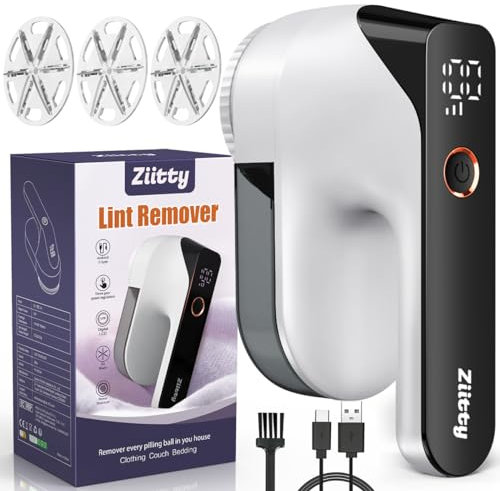 Ziitty Rasoir Anti-Bouloche Électrique, avec 6 Lames en Acier Inoxydable Précises, Idéal pour Vêtements, Canapés, Couvertures, Rideaux - Kit Complet avec Câble de Charge Type-C et Brosse de Nettoyage
