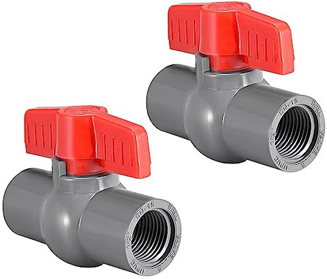 QUARKZMAN 1/2 PVC Sfera Valvola x 2pz Compatta Impugnatura a T Rotonda Presa Femmina Filettata Sfera Valvola per Acqua Fornitura Linea Irrigazione Tubo Raccordo System, [Rosso Grigio ]