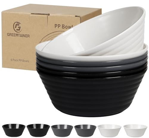 Greentainer Große Müslischalen 6er Set | bruchfest|1055ml Dessertschalen Set Suppenschalen aus Kunststoff | Schüssel und Schalen Set für Kinder und Erwachesene |Mikrowellen & Spülmaschinenfest