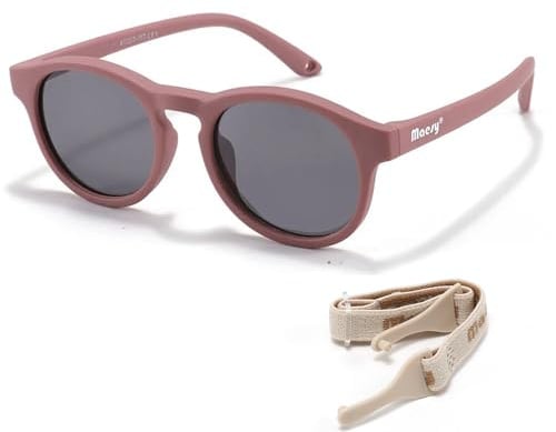 Maesy Kinder Sonnenbrille Polarisiert 400 UV400 1–3 Jahre, Bowi | Flexibler Rahmen mit elastischem Band, Rund, Gläser Kat. 3