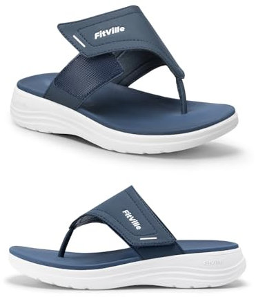 FitVille Breit Zehentrenner Sandalen Damen mit Absatz Weich Bequem Meer Pool Strand Outdoor Blau 38 EU Weit