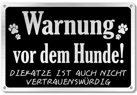 Goodvia Türschild Warnung vor dem Hunde Aluminium 30x20cm |A4 Vorsicht Hund Schild Lustig, Vorsicht vor der Katze