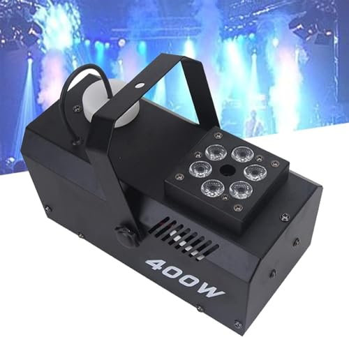 Machine à fumée, machine à fumée de fête 400 W avec 6 lumières LED RVB, hauteur de jet 3 m, télécommande filaire et sans fil, machine à brouillard haute capacité for scène, concert, fête de mariage, s