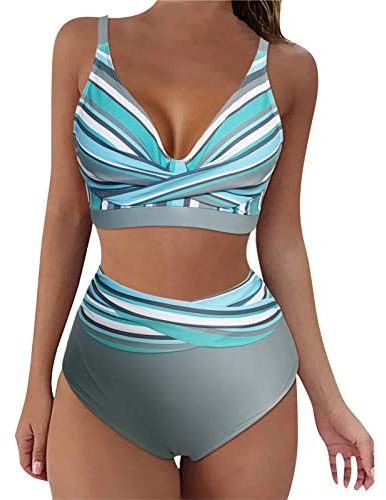 Bikini Damen Set,Zweiteiliger Badeanzug V Ausschnitt Blumenmuster High Waist Bikini Curvy Bademode Bikini Bunt Bauchkontrolle,bikini Damen bauchweg,bikini oberteil,bikini-sets push up Strandbikini
