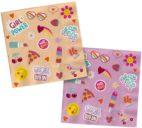 Folat 25032 Retro Hippie Servietten-Boho Girlz-33 x 33 cm-20 Stück-Groovy Partyzubehör Gänseblümchen Blume Regenbogen Party Dekorationen, Pink