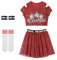 LOLANTA Tanzoutfits mit Pailletten für Mädchen, glitzernde Jazz Hip Hop Tanzkleidung, bauchfreie Oberteile mit Rock, Rot, 6-7 Jahre, 130