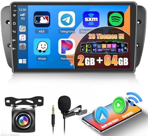 2+64GB Inefala para Seat Ibiza 6J 2009-2013 Autoradio Android 13 Pantalla de 9 Pulgadas con Wireless Carplay Android Auto WiFi BT GPS FM/RDS SWC USB Canbus Cámara de Marcha Atrás Mic