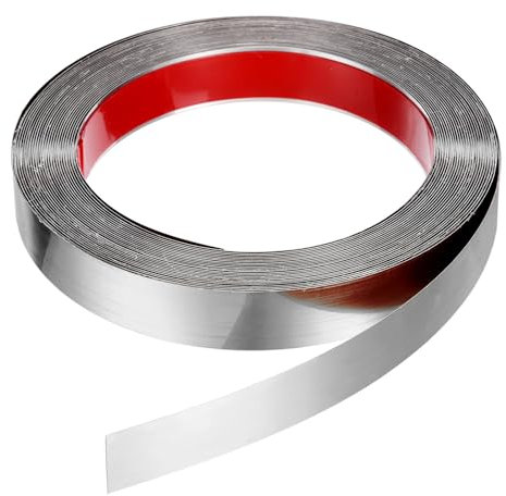 QUARKZMAN 39,4 ft x 0,98 Mur Garniture Décollage et Coller Moulure Garniture Cadre, Autocollant Adhésif Inox Acier Miroir Finition Métal Bande Garniture pour Mur Sol Armoire Bord, Argent