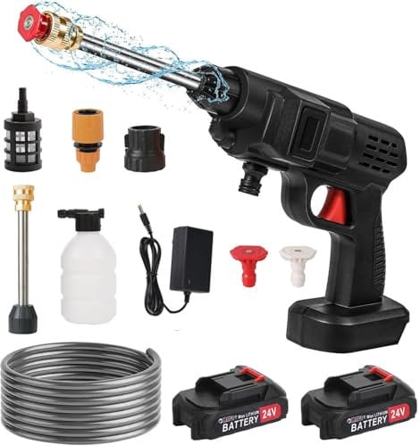 HshDUti Hochdruckpistole, Akku Hochdruckreiniger für Gartenschlauch, 5m Reichweite, Waschpistole ohne Kabel, 35bar Wasserdruck, Autowaschpistole, Spritzpistole, Hochdruckreiniger mit Akku Schwarz