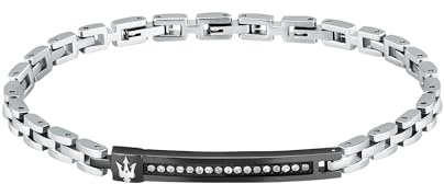 MASERATI Herrenarmband aus Stahl, Kristallen, ICONIC-Kollektion, Silber und Schwarz JM424AVD58